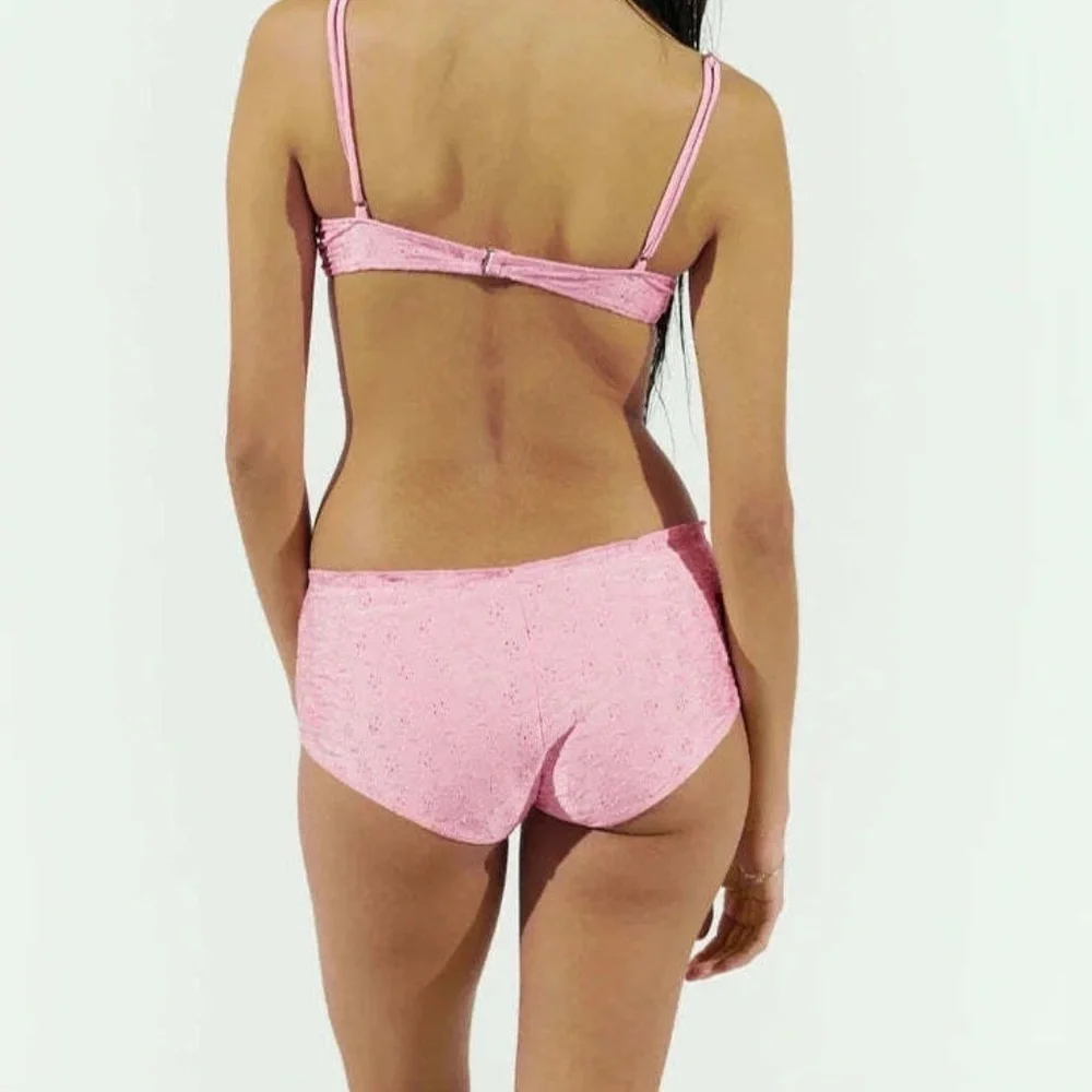 New! Frankies Bikinis Lisa Eyelet Bikini Bottom Pink 31528